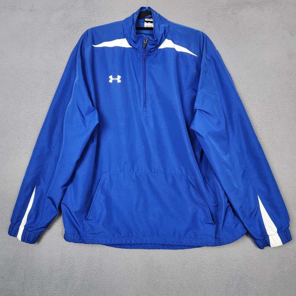 Under Armour Windbreaker Jacket Mens Large Blue 1/4 Zip Pullover Mesh Lined
